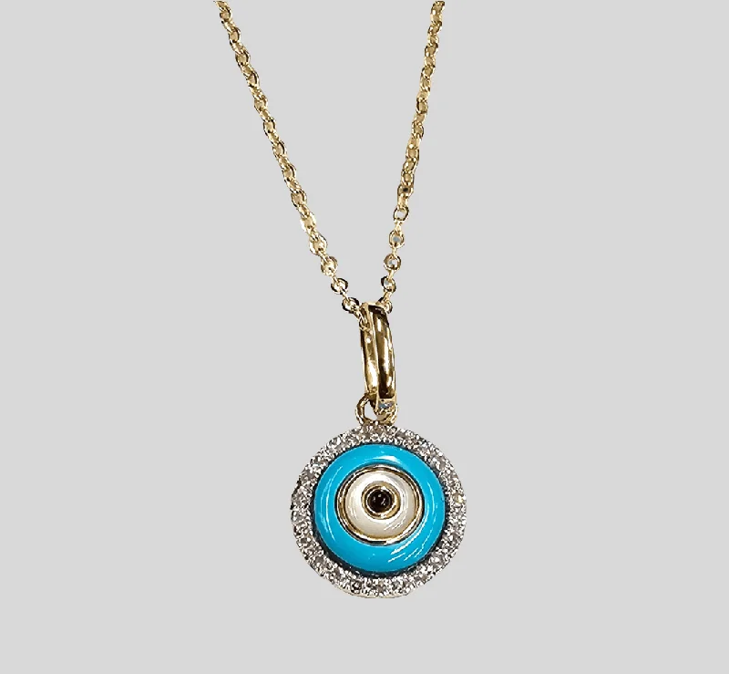 Fine Silver Necklaces-Evil Eye 14kt Gold Enamel Necklace