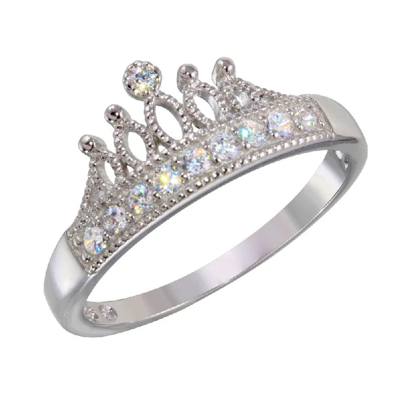 Fine Gold Rings-Rhodium Plated 925 Sterling Silver Tiara Ring with CZ - BGR01144