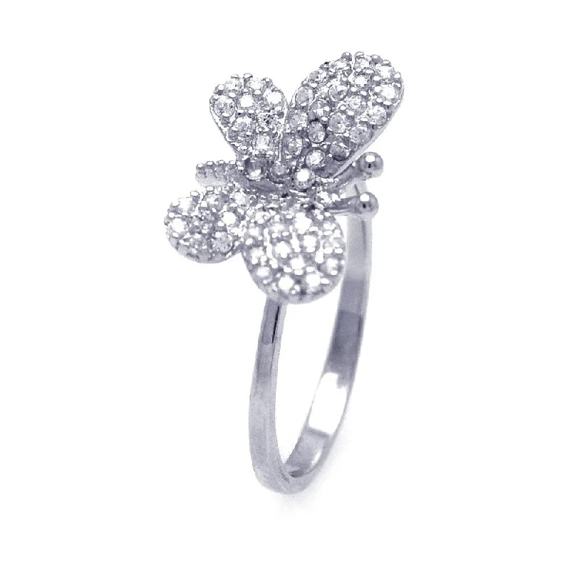 Simple Gemstone Rings-Silver 925 Rhodium Plated Butterfly CZ Ring - STR00569