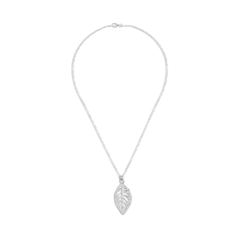 Designer Choker Necklaces-Sterling Silver Leaf Pendant Necklace