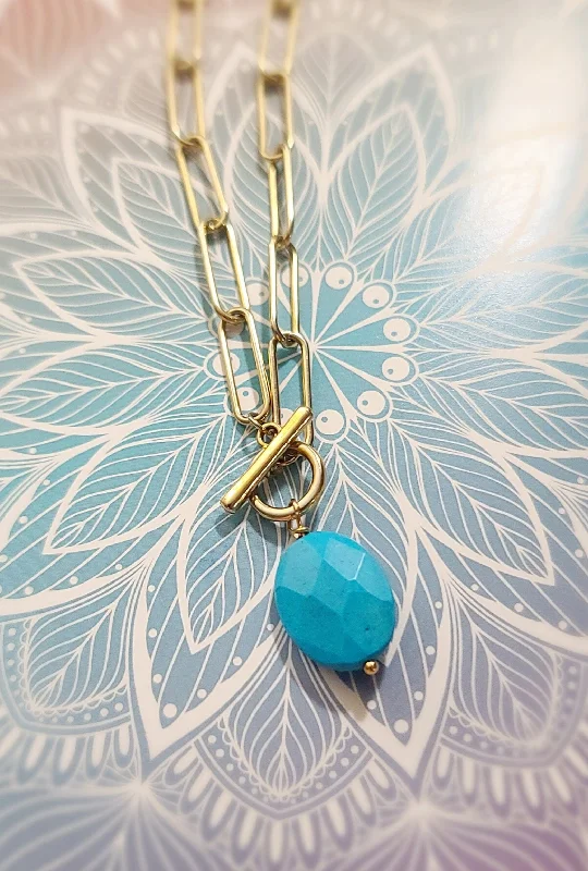 Long Crystal Necklaces-Turquoise Paperclip Necklace