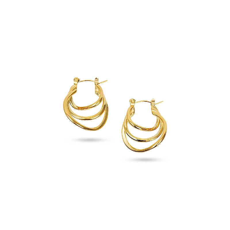 Cute Hoop Earrings-THE PETIT TRIPLE STACK EARRING