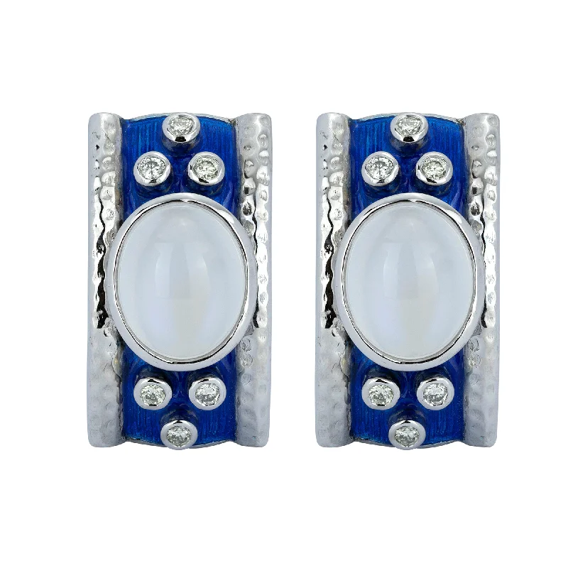 Fine Jewelry Earrings-Earrings - Rainbow Moonstone And Diamond (enamel)