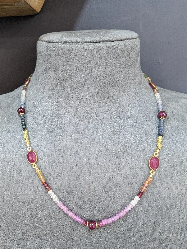 Custom Silver Necklaces-18ct Gold Vermeil Sapphire and Ruby Necklace