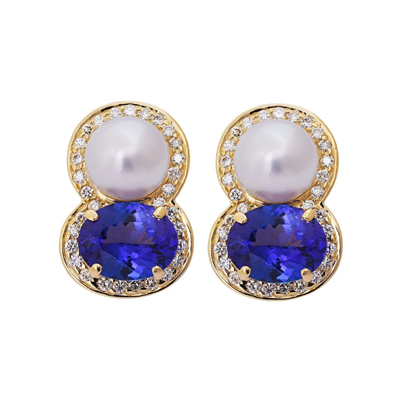 Wedding Drop Earrings-Earrings- Tanzanite, South Sea Pearl and Diamond