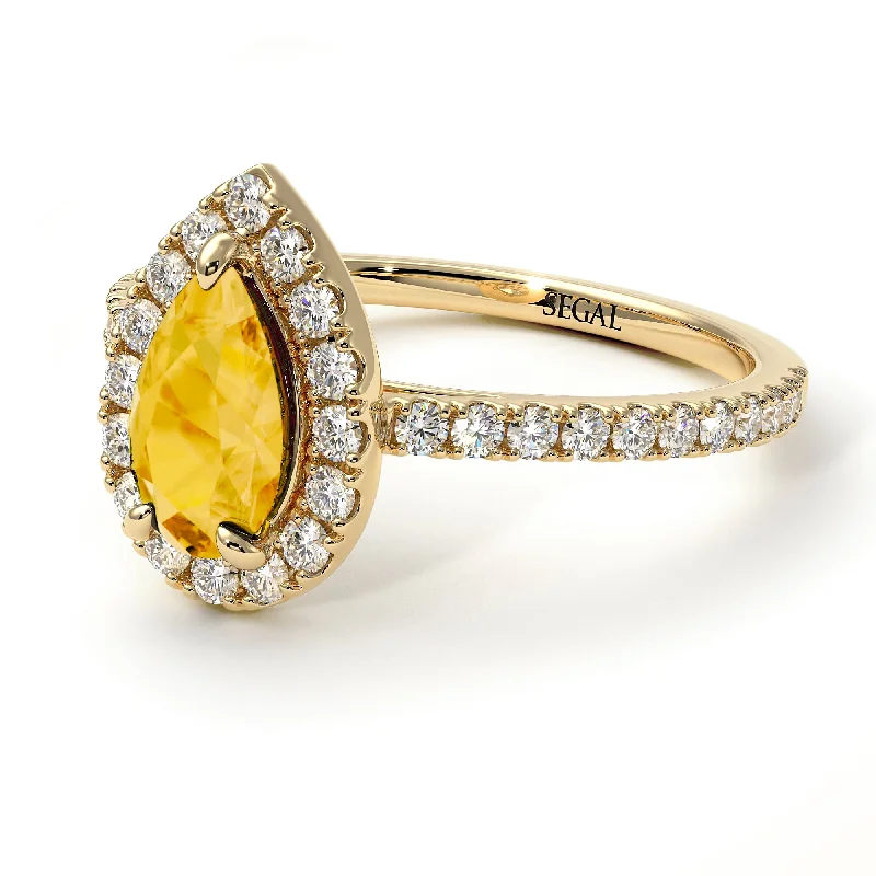 Engagement Ring with Sapphire-Pear Shaped Halo Citrine Ring - Janet No. 601