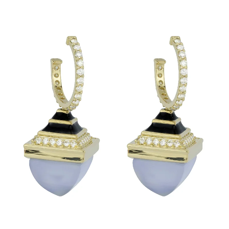 Simple Dangle Earrings-Earrings - Chalcedony And Diamond With Enamel (2262H)