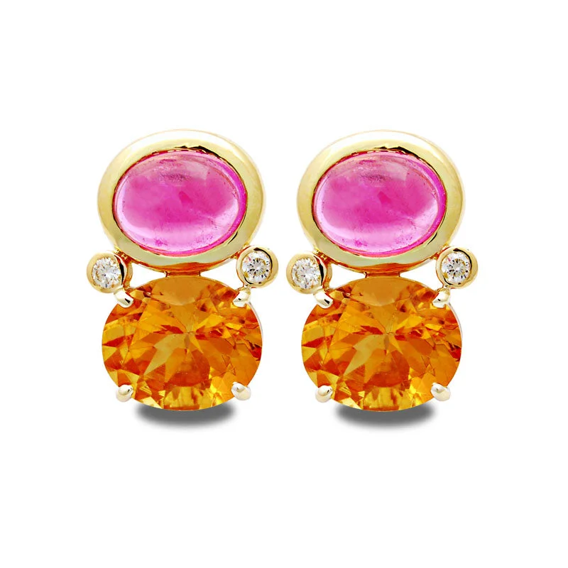 Ethnic Style Earrings-Earrings-Rubellite, Citrine and Diamond