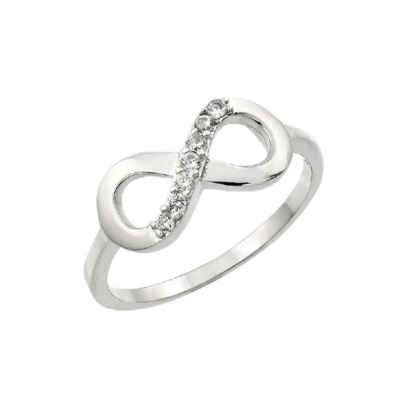 Vintage Engagement Rings-Silver 925 Rhodium Plated Infinity Eight Round Clear CZ Ring - STR01000