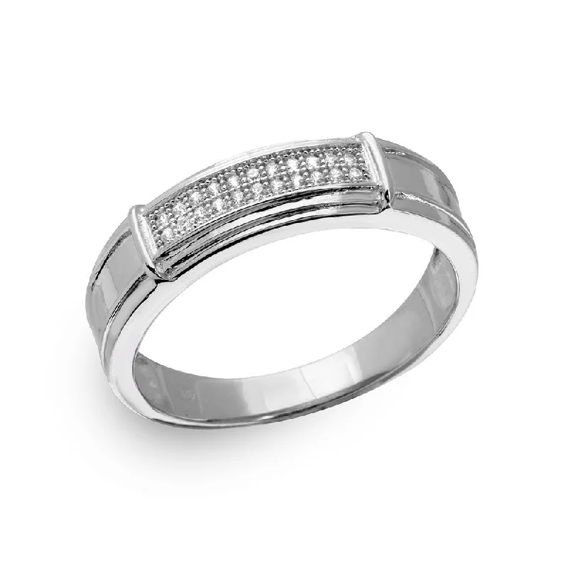 Personalized Wedding Rings-Silver 925 Rhodium Plated Double Bar CZ Ring - GMR00167