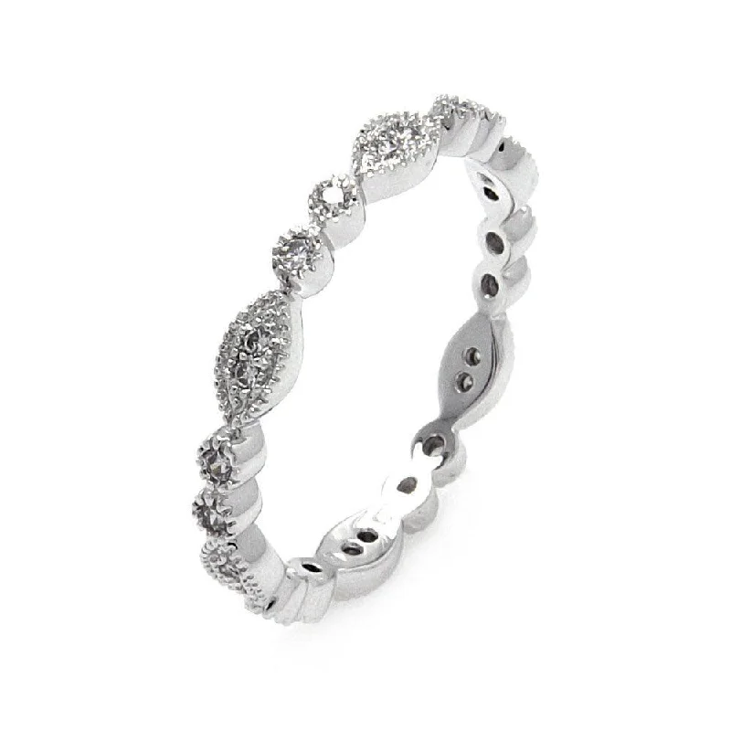 Designer Engagement Rings-Silver 925 Rhodium Plated Clear Round and Marquise CZ Stackable Eternity Ring - BGR00537