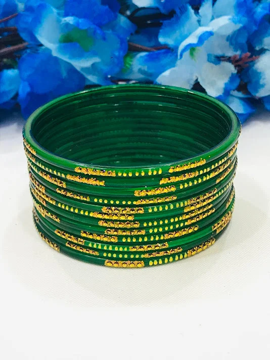 Custom Wedding Bangle Bracelets-Beautiful Green Color Party Wear Glass Bangles For Women