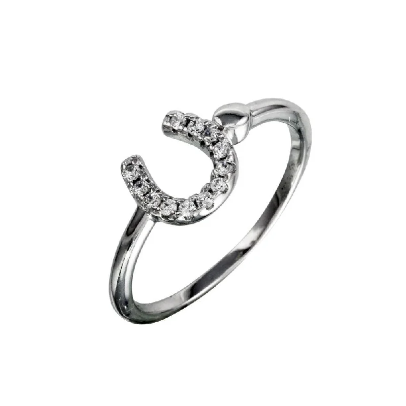 Luxury Wedding Ring Sets-Rhodium Plated 925 Sterling Silver CZ Encrusted Horse Shoe Ring - BGR01130