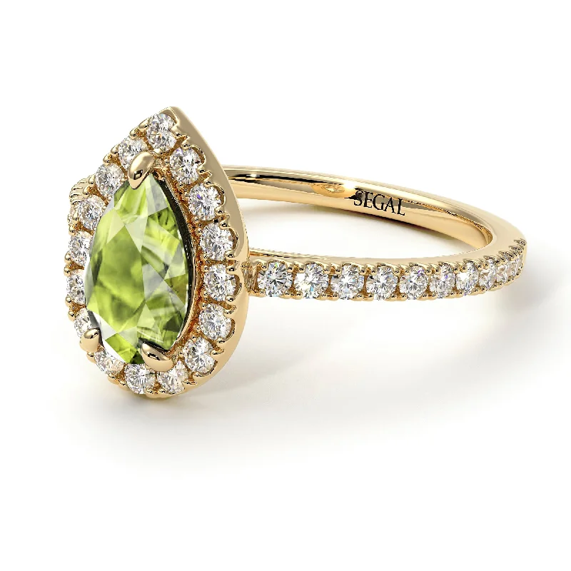 Customizable Diamond Rings-Pear Shaped Halo Peridot Ring - Janet No. 701