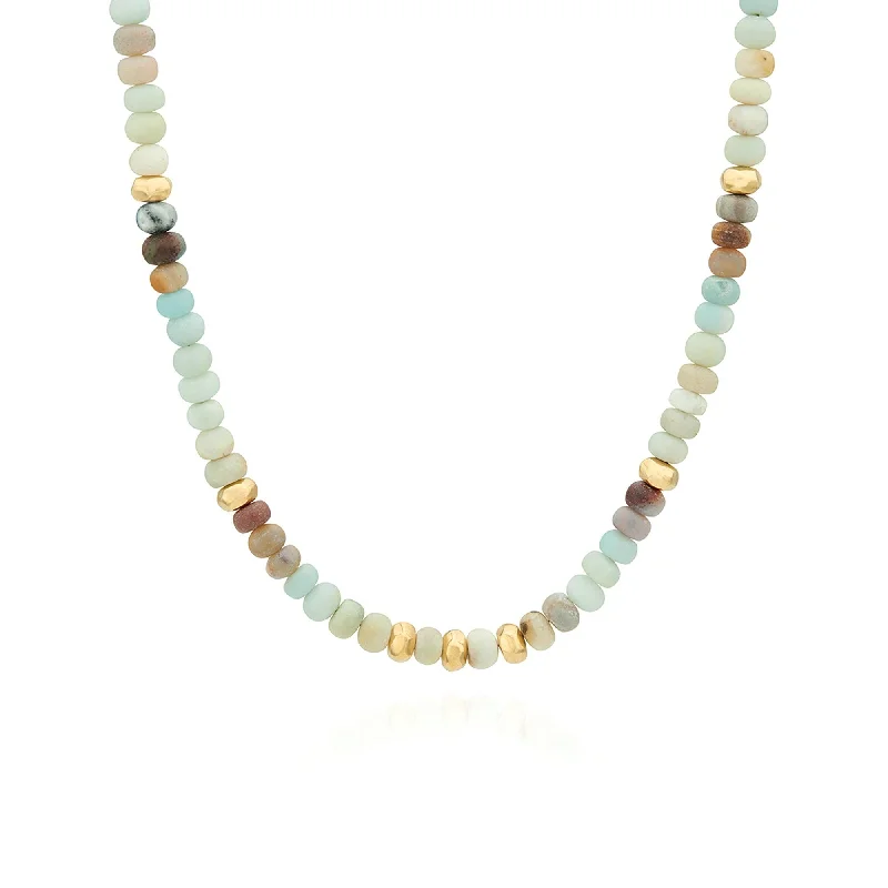 Vintage Diamond Necklaces-Anna Beck Amazonite and Gold Beaded Necklace