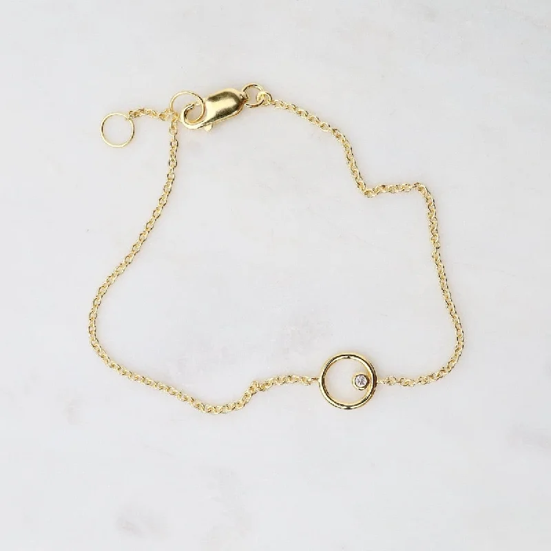 High-End Gold Bracelets-Tiny Circle Bracelet with Bezel Set CZ - Gold Vermeil