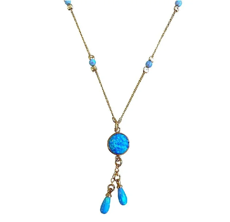 Fashionable Long Pendant Necklaces-14k Rolled Gold and Opal Stones Necklace