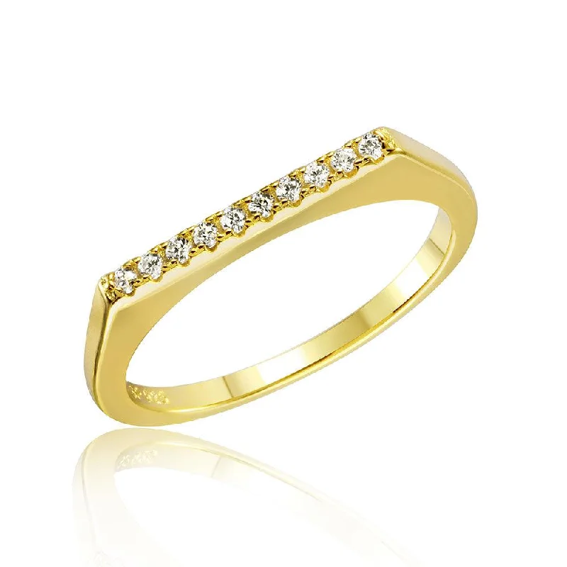 Minimalist Gold Rings-Silver 925 Gold Plated Stackable Flat Top CZ Ring - STR01047GP