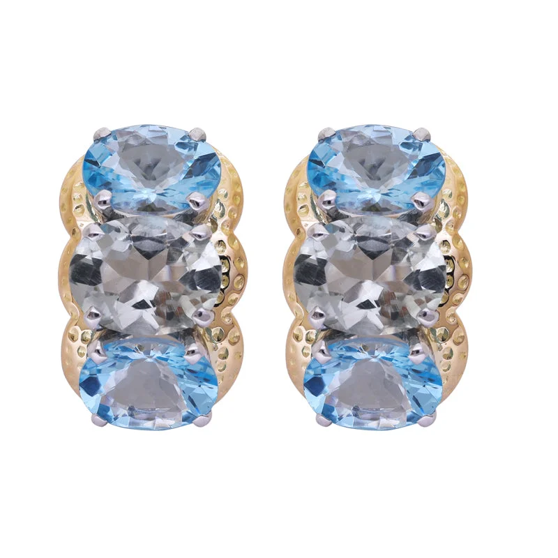 Gemstone Stud Earrings-Earrings- Blue Topaz and Green Quartz