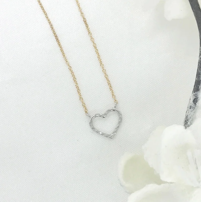 Designer Gemstone Necklaces-10k Two Toned Sparkle Cut Heart Necklace