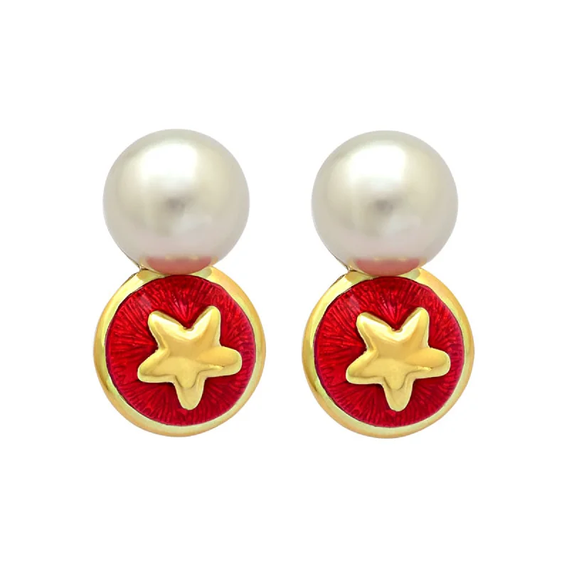 Unique Silver Stud Earrings-Earrings- South Sea Pearl (enamel) (5HM)