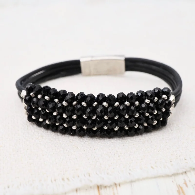 Custom Gold Bracelets-Black Spinel & Sterling Silver Bracelet