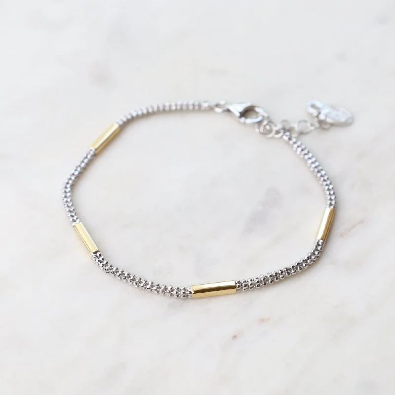 Custom Engraved Gold Bracelets-Sterling Silver & Yellow Gold Plated Enid Bracelet