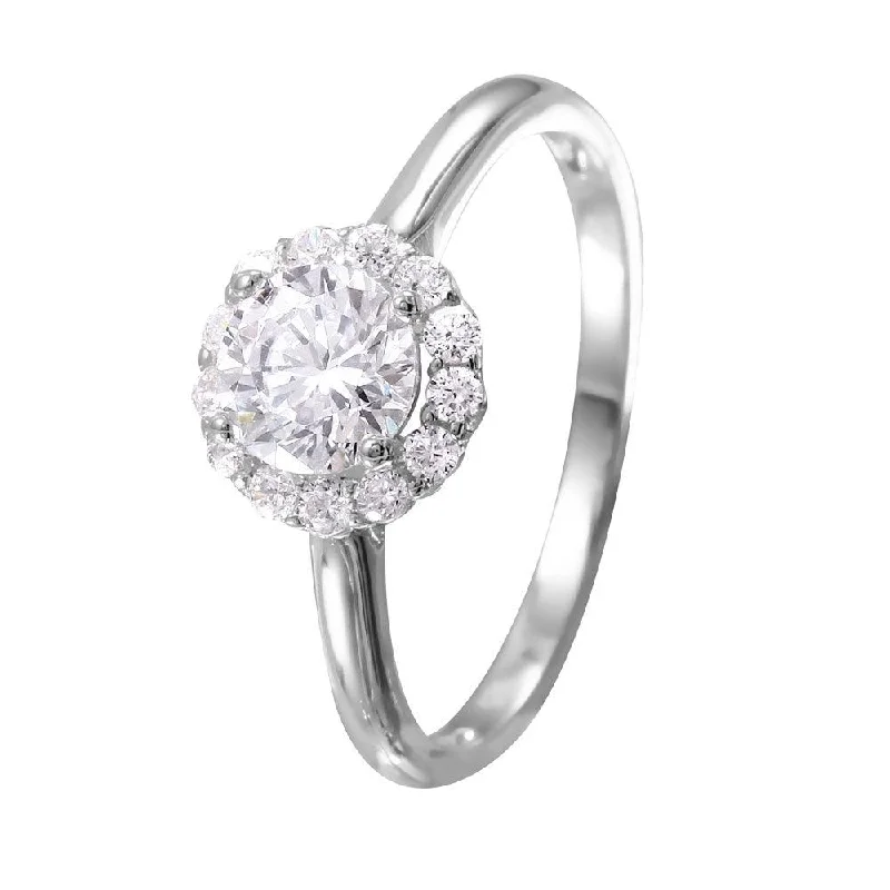 Dainty Wedding Bands-Silver 925 Rhodium Plated Round CZ Cluster Ring - GMR00055