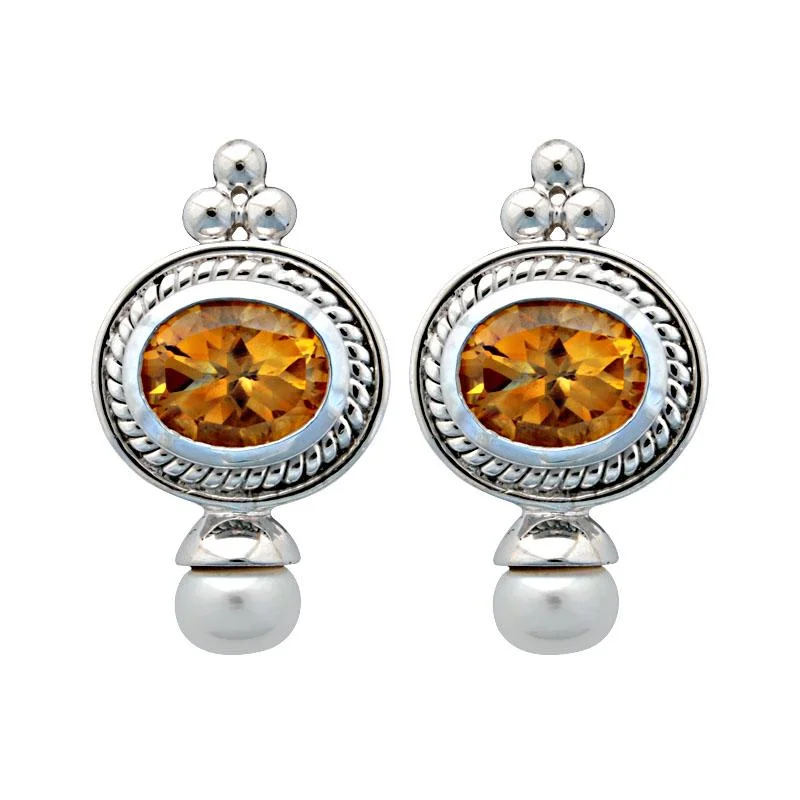 Statement Earrings for Women-Earrings-Citrine and Pearl  (40HS)