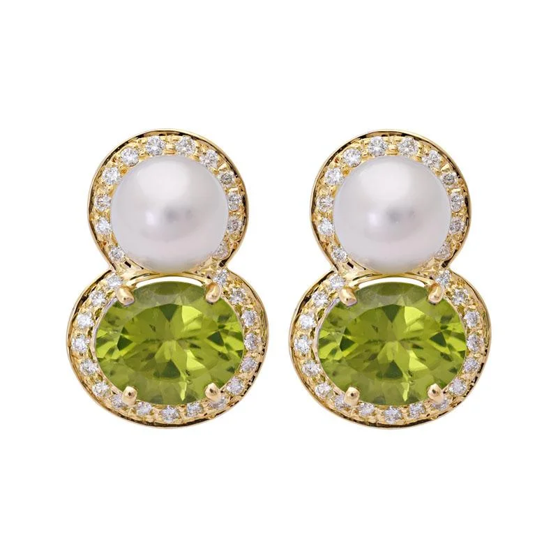 Large Statement Earrings-Earrings- Peridot, South Sea Pearl and Diamond  (18HM)