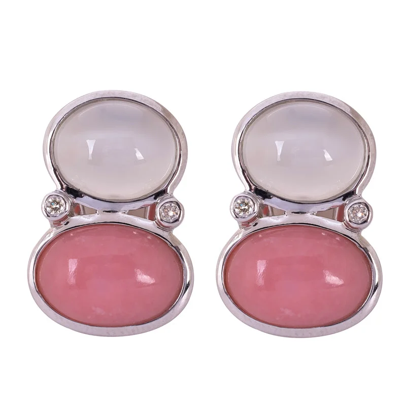 Vintage Style Stud Earrings-Repair - Earrings - Moonstone, Pink Opal and Diamond (264DS)