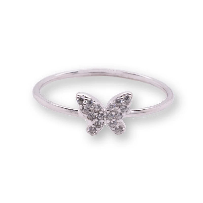 Men’s Wedding Bands-Rhodium Plated 925 Sterling Silver Butterfly 1mm Clear CZ Ring - STR01177