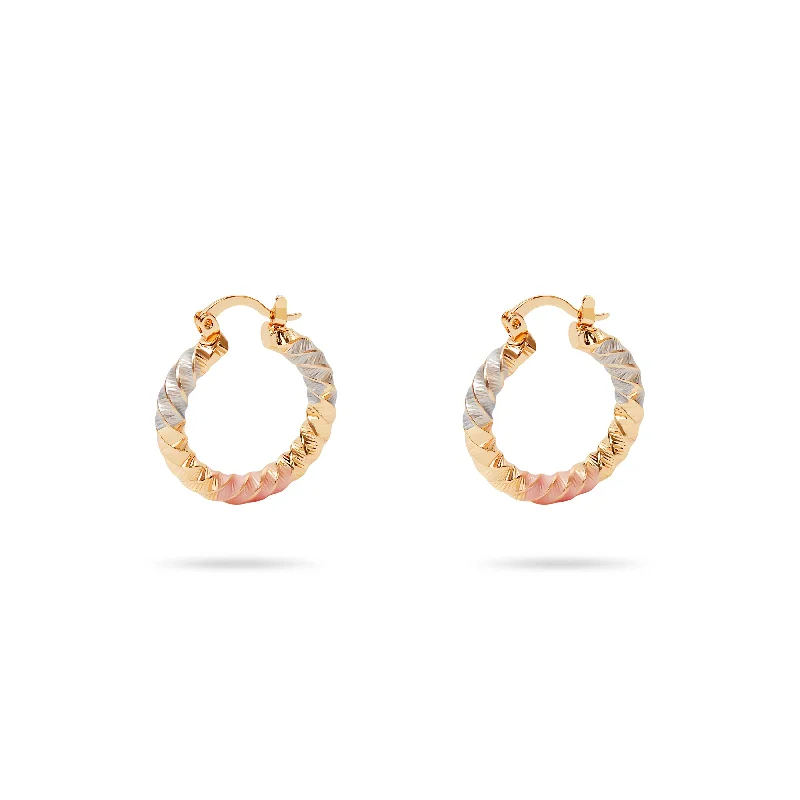 Elegant Drop Earrings-THE TRI COLOR RIDGE HOOP EARRINGS