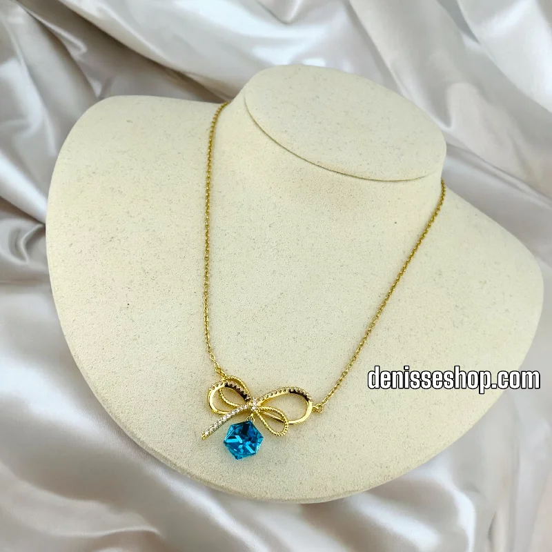 Custom Choker Necklaces-14K / WOMEN BOWE BLUE STONE NECKLACE N94