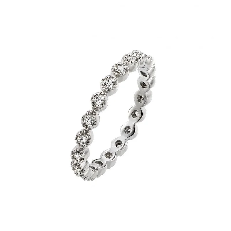 Modern Wedding Rings-Silver 925 Rhodium Plated Clear CZ Stackable Eternity Ring - BGR00767