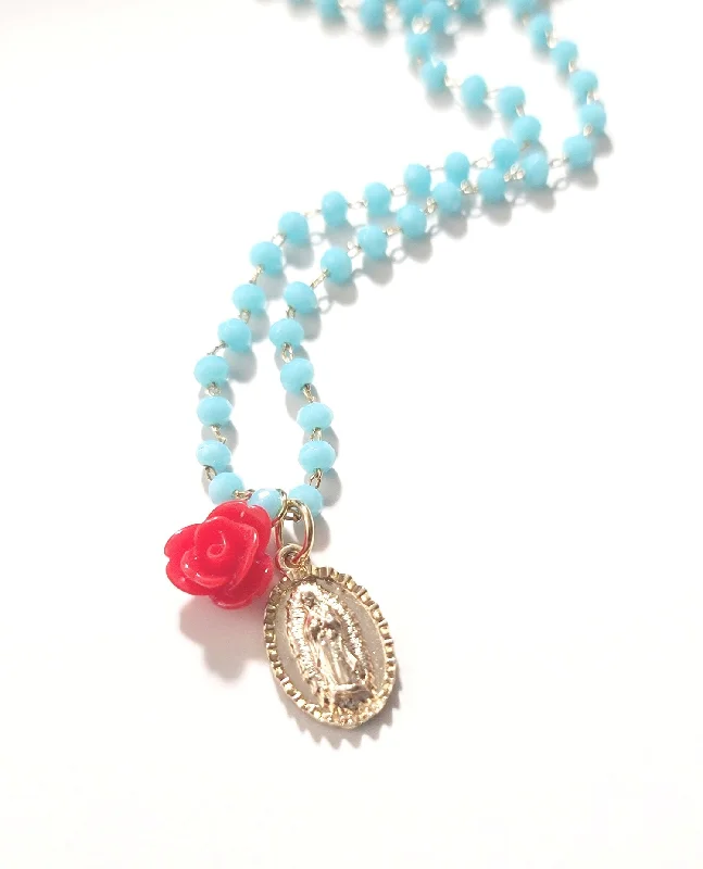 Luxury Heart Necklaces-Virgen Crystal Rosary Necklace