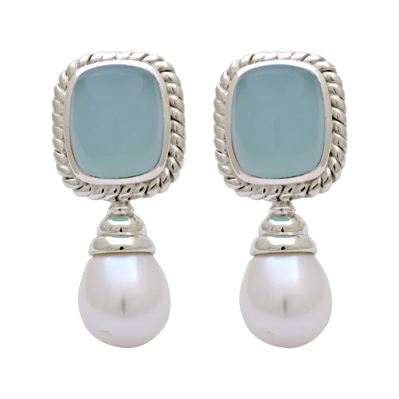 Modern Hoop Earrings-Earrings- Chalcedony And S.S. Pearl (136FS)