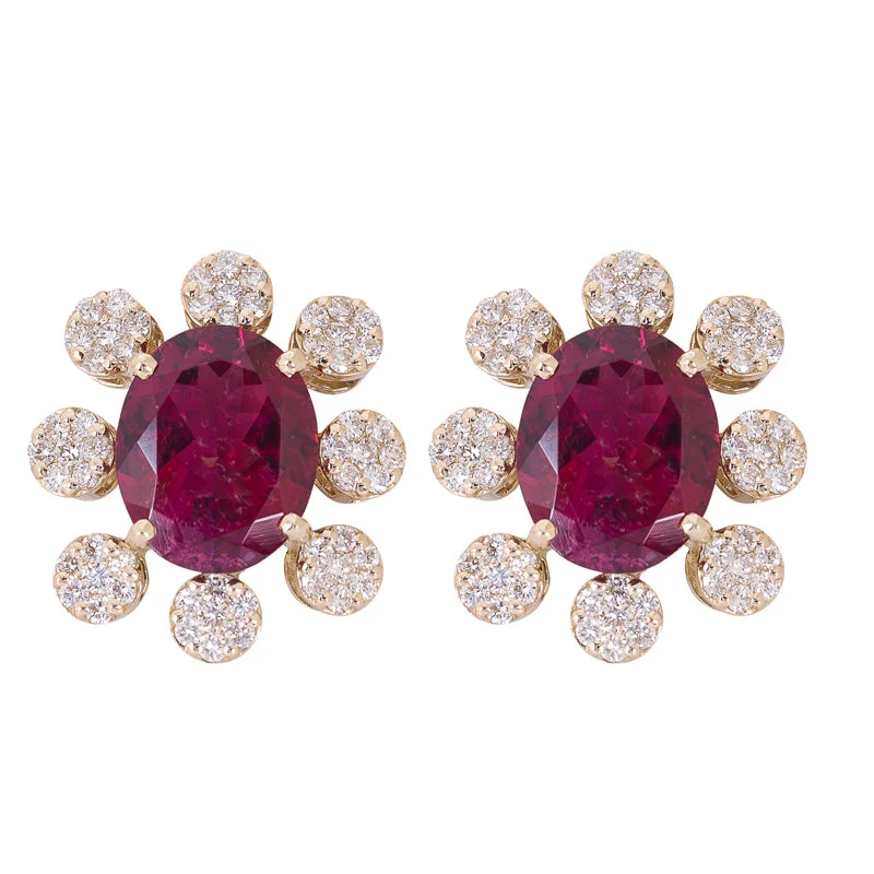 Affordable Silver Earrings-EARRINGS - RUBELITE AND DIAMOND IN 18K GOLD