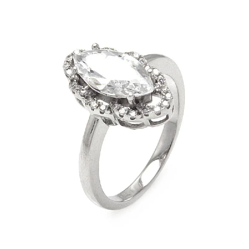 Men’s Statement Rings-Silver 925 Rhodium Plated Micro Pave Clear CZ Marquise Ring - ACR00060